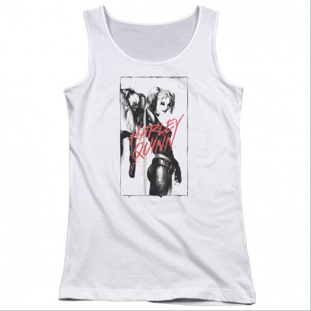 Batman Harley Quinn Inked White Juniors Tank Top