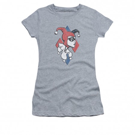 Batman Harley Quinn Profiling Sublimation Gray Juniors T-Shirt