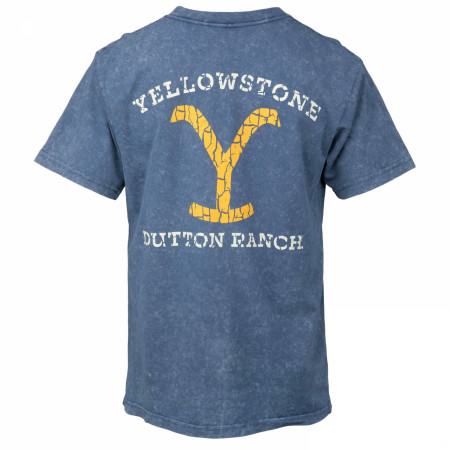 Yellowstone Dutton Ranch Distressed Logo Blue Front and Back T-Shirt