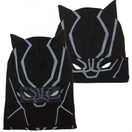 Black Panther Black Pull Down Mask Beanie