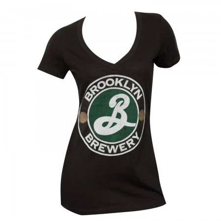 Women's Brooklyn Pennant Ale V Neck Black T-Shirt