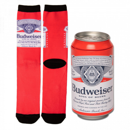 Budweiser King of Beers Label Crew Socks In Beer Can Gift Packaging