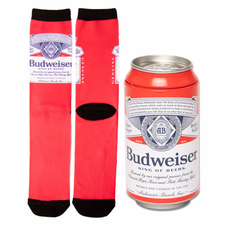 Budweiser King of Beers Label Crew Socks In Beer Can Gift Packaging