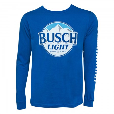 Busch Light Long Sleeve Blue Sleeve Print Tee Shirt
