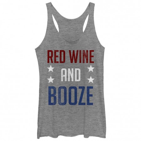 Red Wine And Booze Patriotic USA Juniors Gray Tank Top