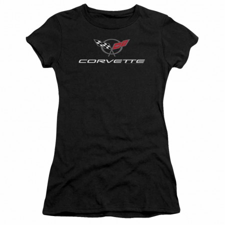 Chevy Corvette Modern Emblem Black Juniors T-Shirt