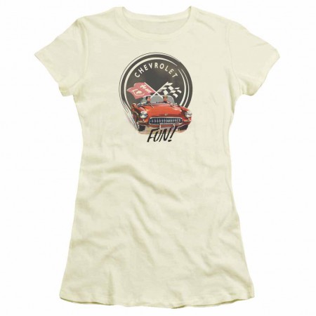 Chevy Vette Fun Beige Juniors T-Shirt