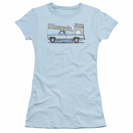 Chevy Old Silverado Sketch Blue Juniors T-Shirt