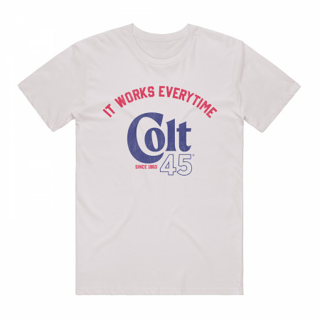 Colt 45 It Works Every Time 80s Slogan T-Shirt