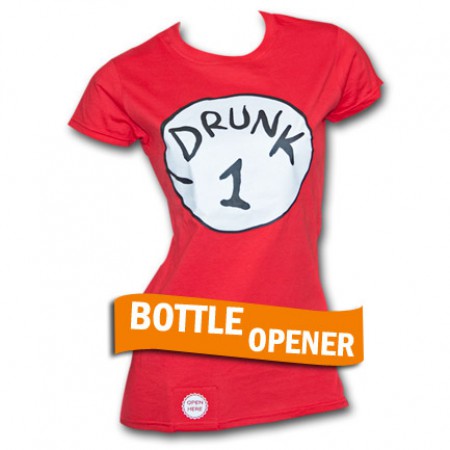 Drunk 1 Bottle Opener Juniors Red T-Shirt
