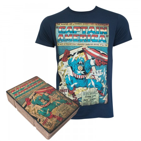 Captain America Men's Navy Blue Corrugated Boxed T-Shirt