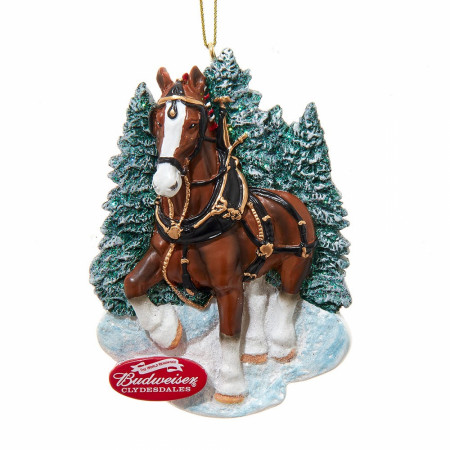 Budweiser Clydesdale With Snowy Trees Ornament