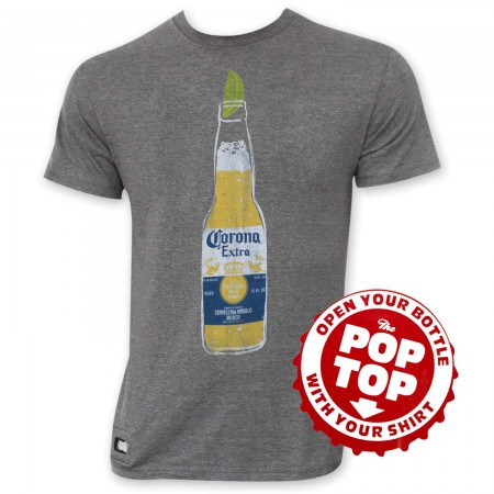Corona Extra Men's Grey Pop Top Bottle Opener Bottle T-Shirt