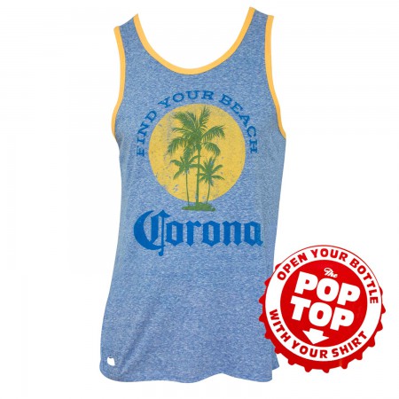 Corona Extra Men's Blue Find Your Beach Pop Top Bottle Opener Tank Top