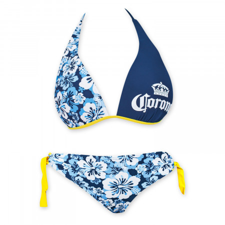 Corona Extra Molded Push Up Halter Loop Side Tie Bottom Floral Bikini
