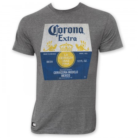 Corona Extra Men's Grey Bottle Label Pop Top Bottle Opener Tee Shirt