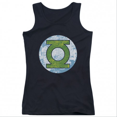 Green Lantern Neon Logo Black Juniors Tank Top