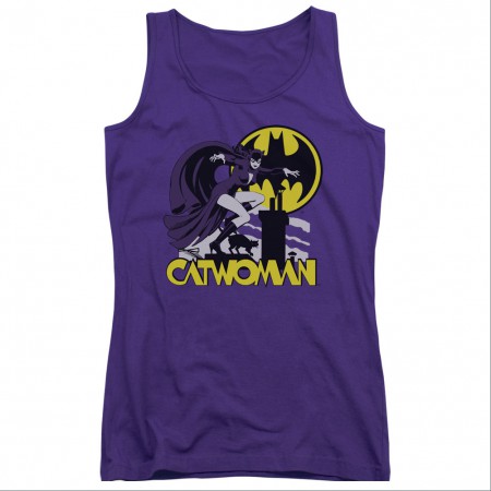 Batman Catwoman Rooftop Purple Juniors Tank Top