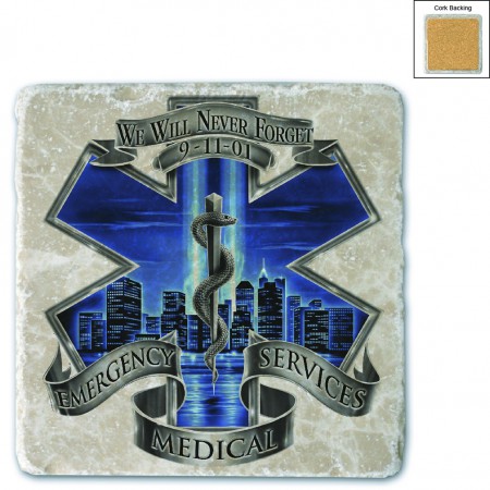 911 EMS Blue Skies We Will Never Forget Stone Coaster