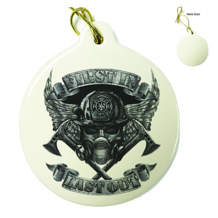 Firefighter Steel Wings Porcelain Ornament