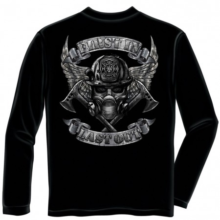 Firefighter First In Last Out Foil Black Long Sleeve T-Shirt