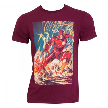 The Flash Men's Burgundy Comic Panel T-Shirt