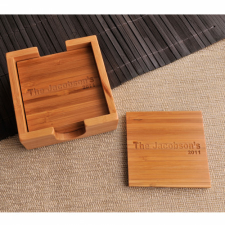 Personalized Bamboo Custom Coaster Set