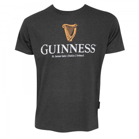 Guinness Classic Harp Logo Charcoal Grey Tee Shirt