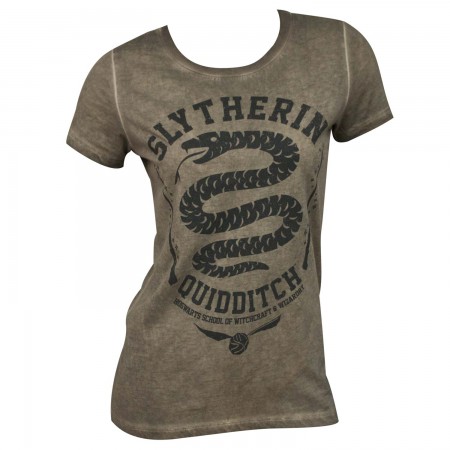 Harry Potter Women's Green Oil Washed Slytherin Quidditch T-Shirt