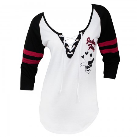 Harley Quinn Women's White Lace Up Raglan T-Shirt