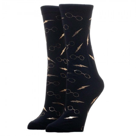 Harry Potter Gold Foil Print Black Junior Crew Socks