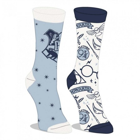 Harry Potter Hogwarts White And Blue 2 Pack Junior Crew Socks