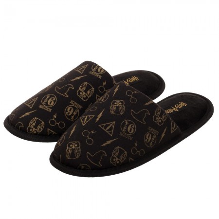 Harry Potter Movie Symbols All Over Design Black Unisex Sandals