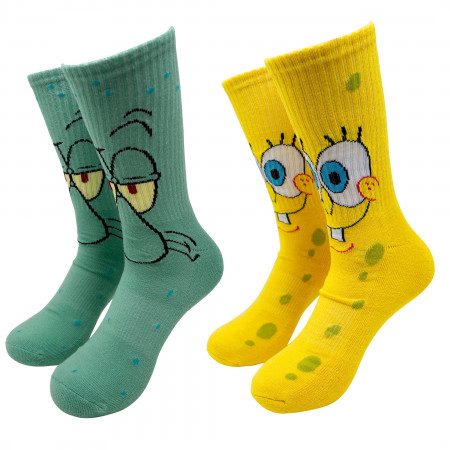 SpongeBob SquarePants and Squidward 2-Pair Pack Character Socks