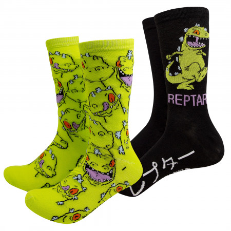 Rugrats Green And Black Reptar 2-Pack Crew Socks