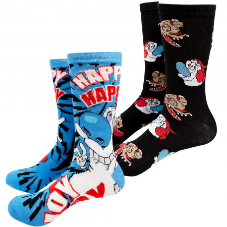 Ren And Stimpy Blue And Black 2-Pack Crew Socks