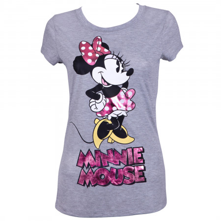Minnie Mouse Women's Grey Pink Foil T-Shirt