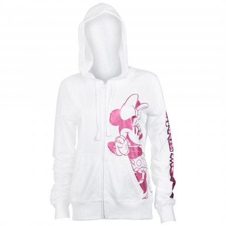 Minnie Mouse Women's White Pink Foil Hoodie