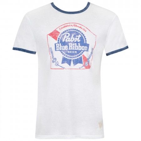 Pabst Blue Ribbon White Navy Ringer Tee Shirt