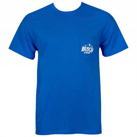Busch Light Front And Back Print Blue Pocket Tee Shirt
