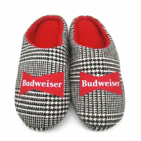 Budweiser Brand Logo Flannel Comfy Slippers with Outdoor Soles