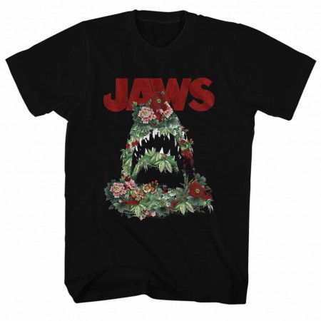 Jaws Floral Shark Black TShirt