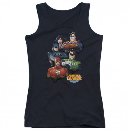 Justice League Group Portrait Black Juniors Tank Top