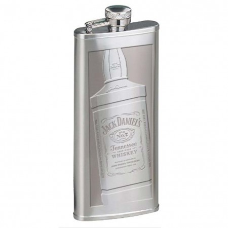 Jack Daniels Etched Bottle Silver Flask