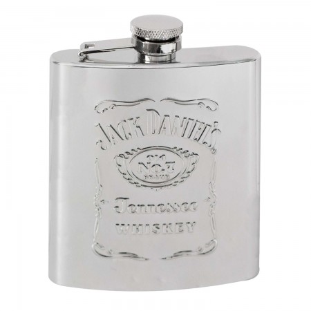 Jack Daniels Raised Logo Silver Flask
