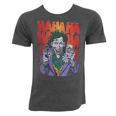 Joker Men's Charcoal Embroidered HAHAHA T-Shirt