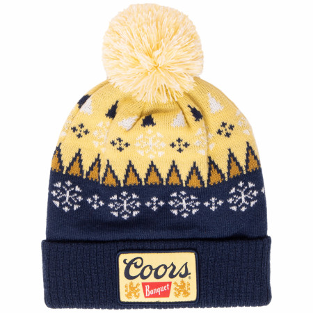 Coors Banquet Beer Snowflakes Knit Cuff Pom Beanie