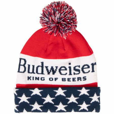 Budweiser King of Beers Patriotic Knit Cuff Pom Beanie