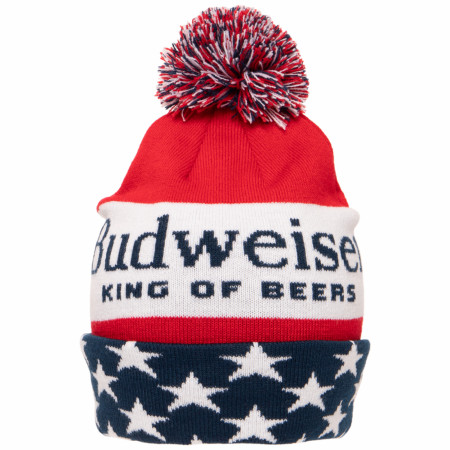 Budweiser King of Beers Patriotic Knit Cuff Pom Beanie