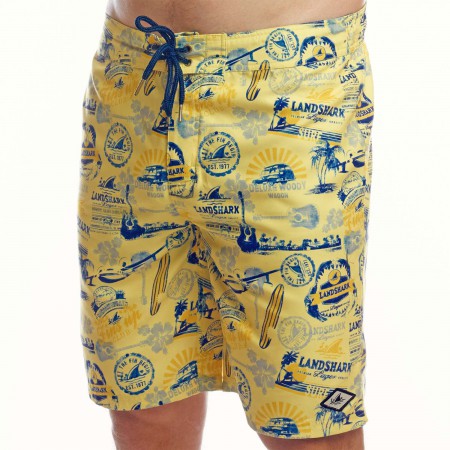 Landshark All-Over Logo Men's YellowTrunks Boardshorts